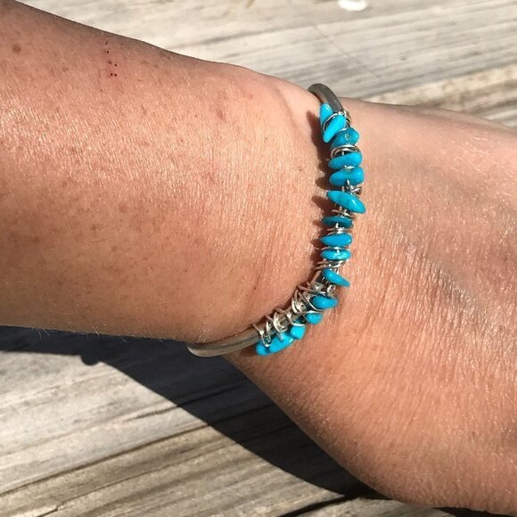 Genuine Sleeping Beauty Turquoise Solid Sterling Silver Cuff Bracelet Handmade - Picture 9 of 16